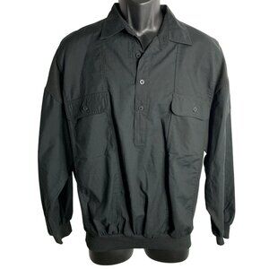Vintage 90s Members Only Pullover Polo Shirt L Black Buttons Pockets Rib Trim